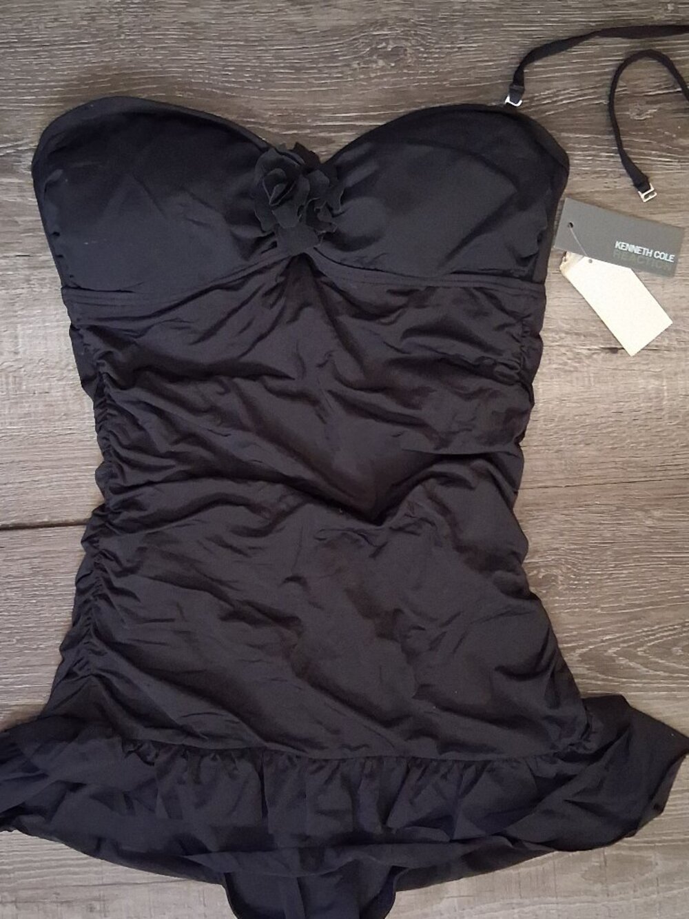 new Kenneth Cole Black Swimdress Swimsuit Strapless Medium
